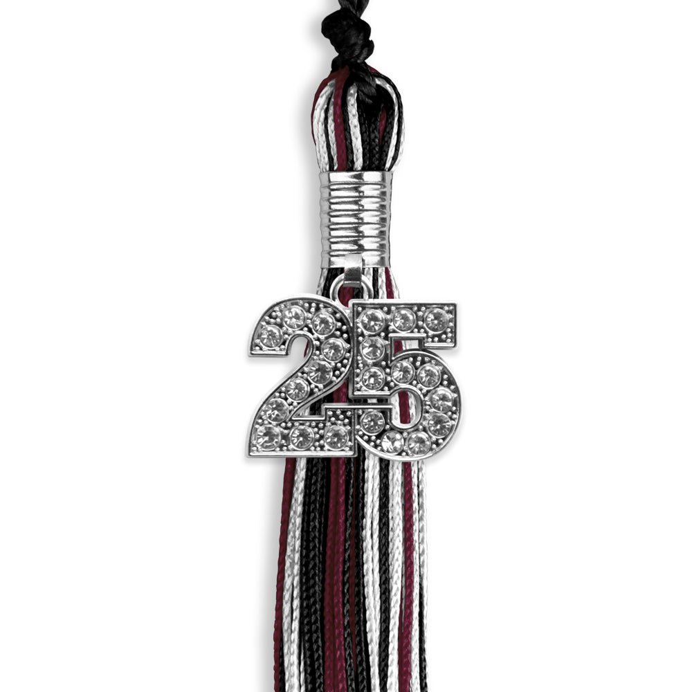 Black/Maroon/White Mixed Color Graduation Tassel with Silver Date Drop - Endea Graduation