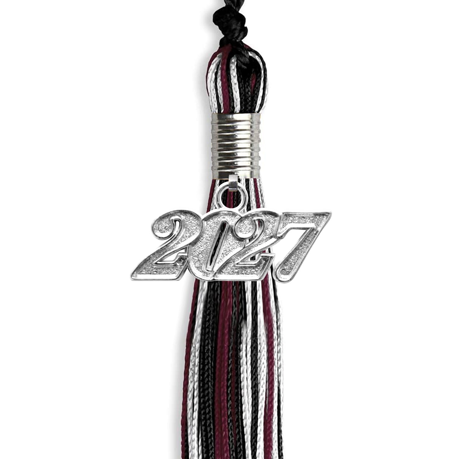 Black/Maroon/White Mixed Color Graduation Tassel with Silver Date Drop - Endea Graduation