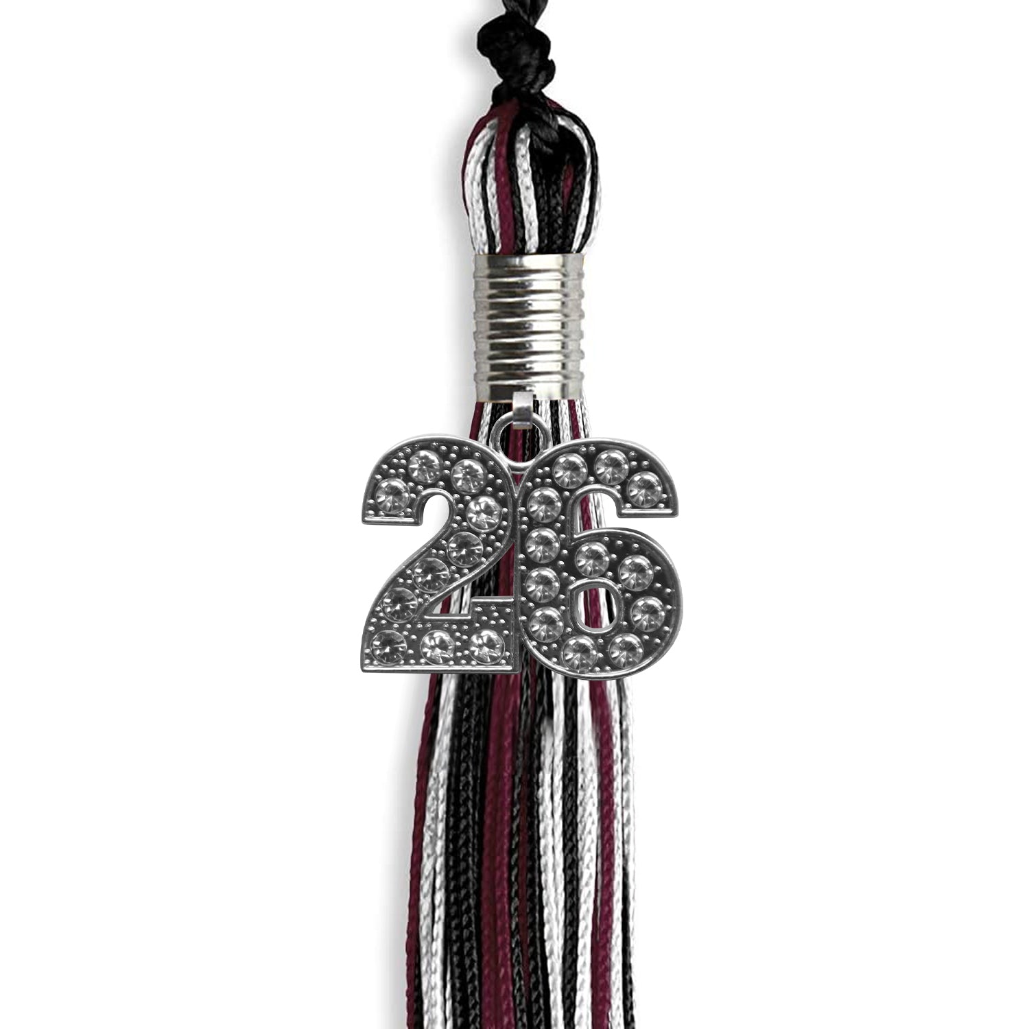 Black/Maroon/White Mixed Color Graduation Tassel with Silver Date Drop - Endea Graduation