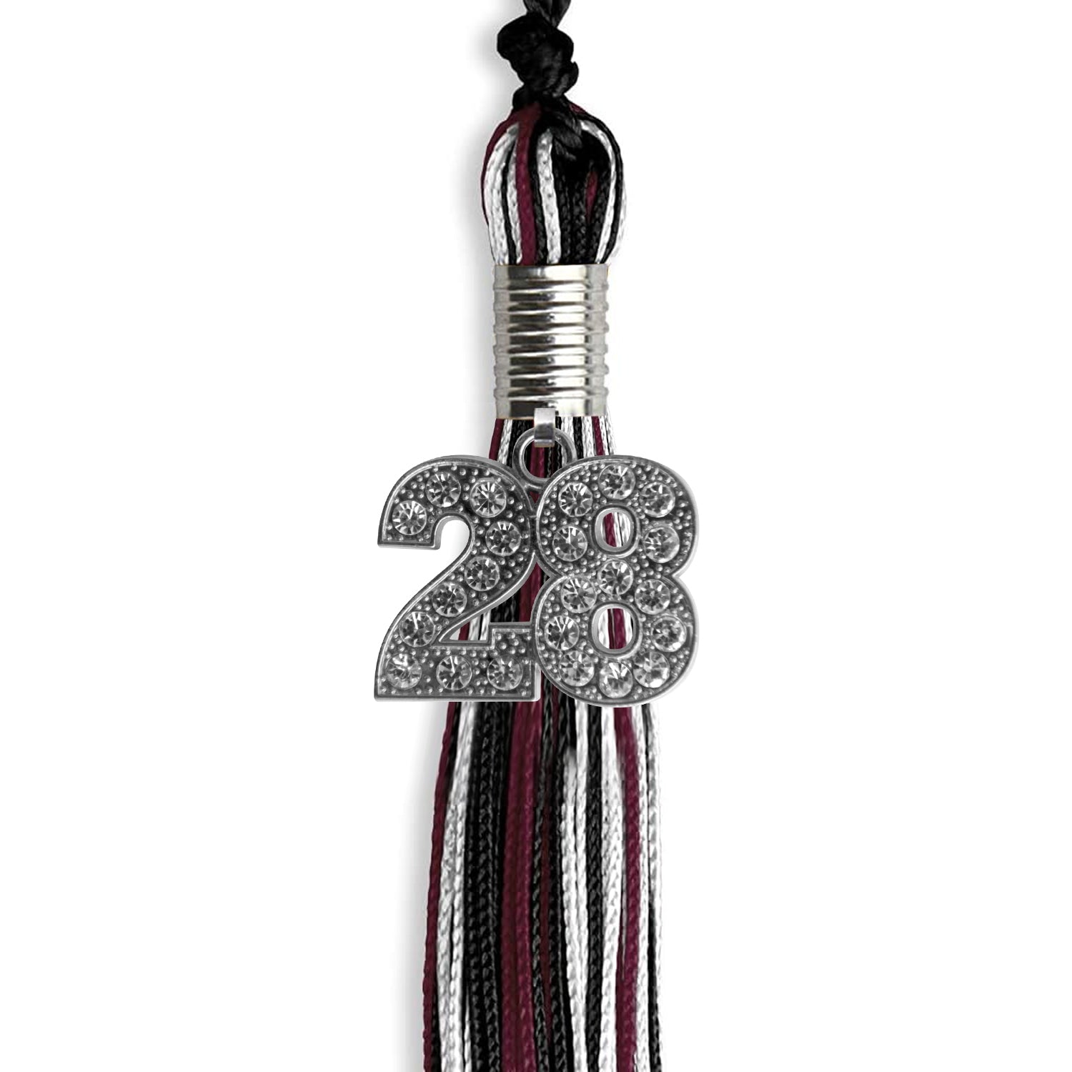 Black/Maroon/White Mixed Color Graduation Tassel with Silver Date Drop - Endea Graduation