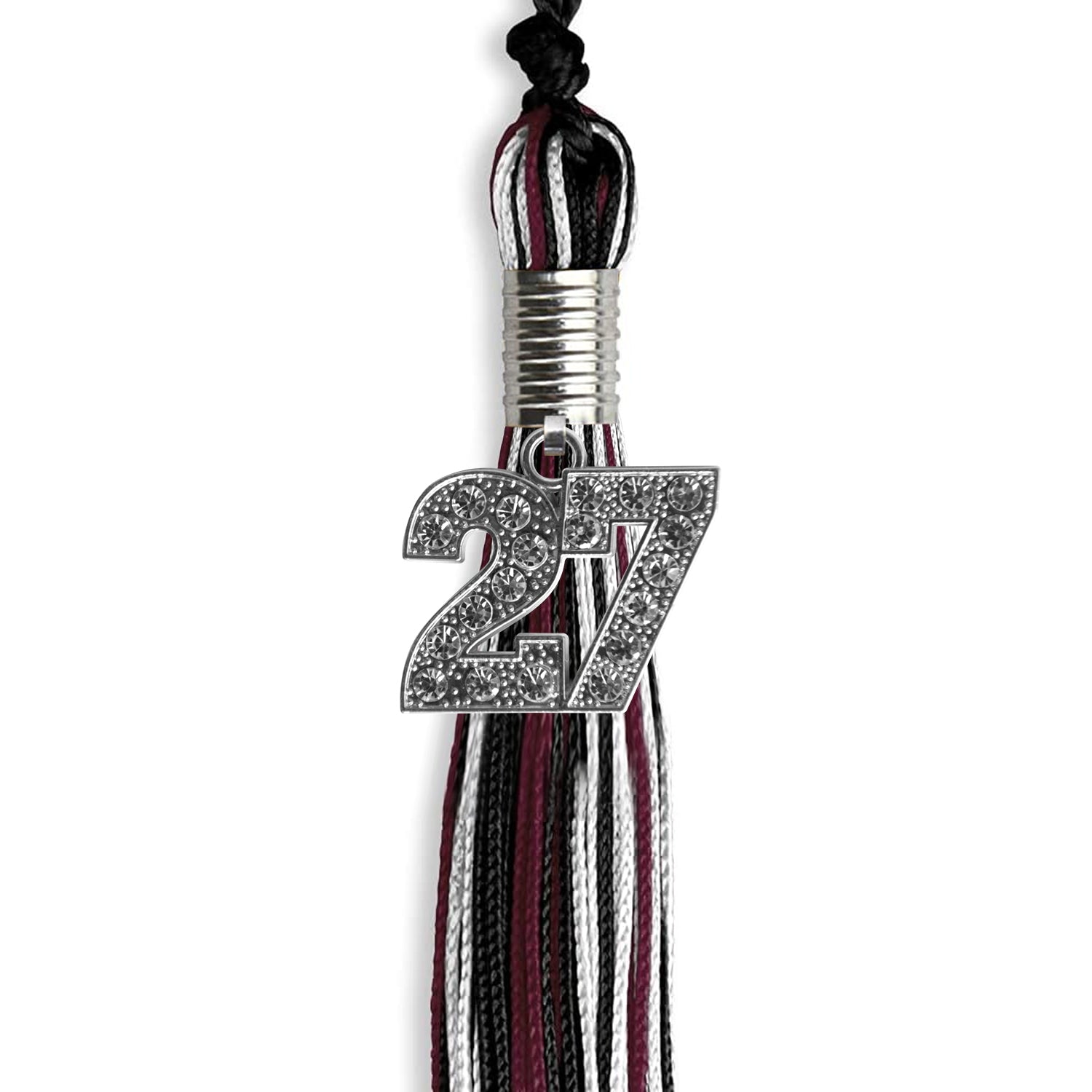 Black/Maroon/White Mixed Color Graduation Tassel with Silver Date Drop - Endea Graduation