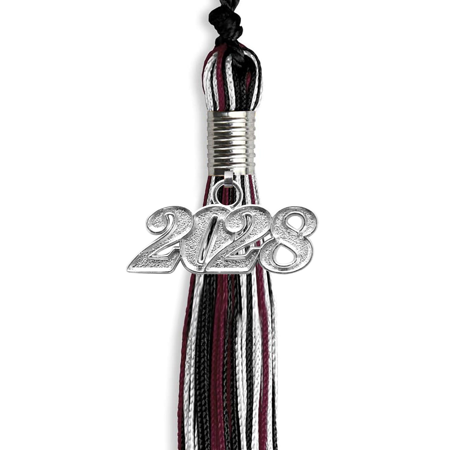 Black/Maroon/White Mixed Color Graduation Tassel with Silver Date Drop - Endea Graduation