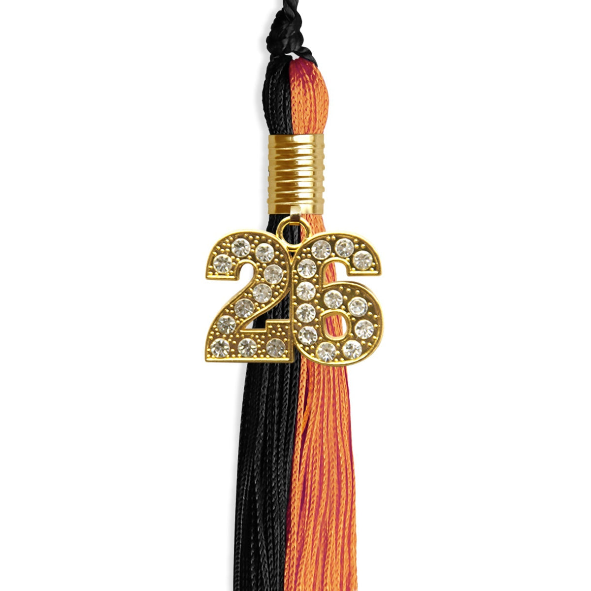 Black/Orange Graduation Tassel with Gold Bling Charm - Endea Graduation