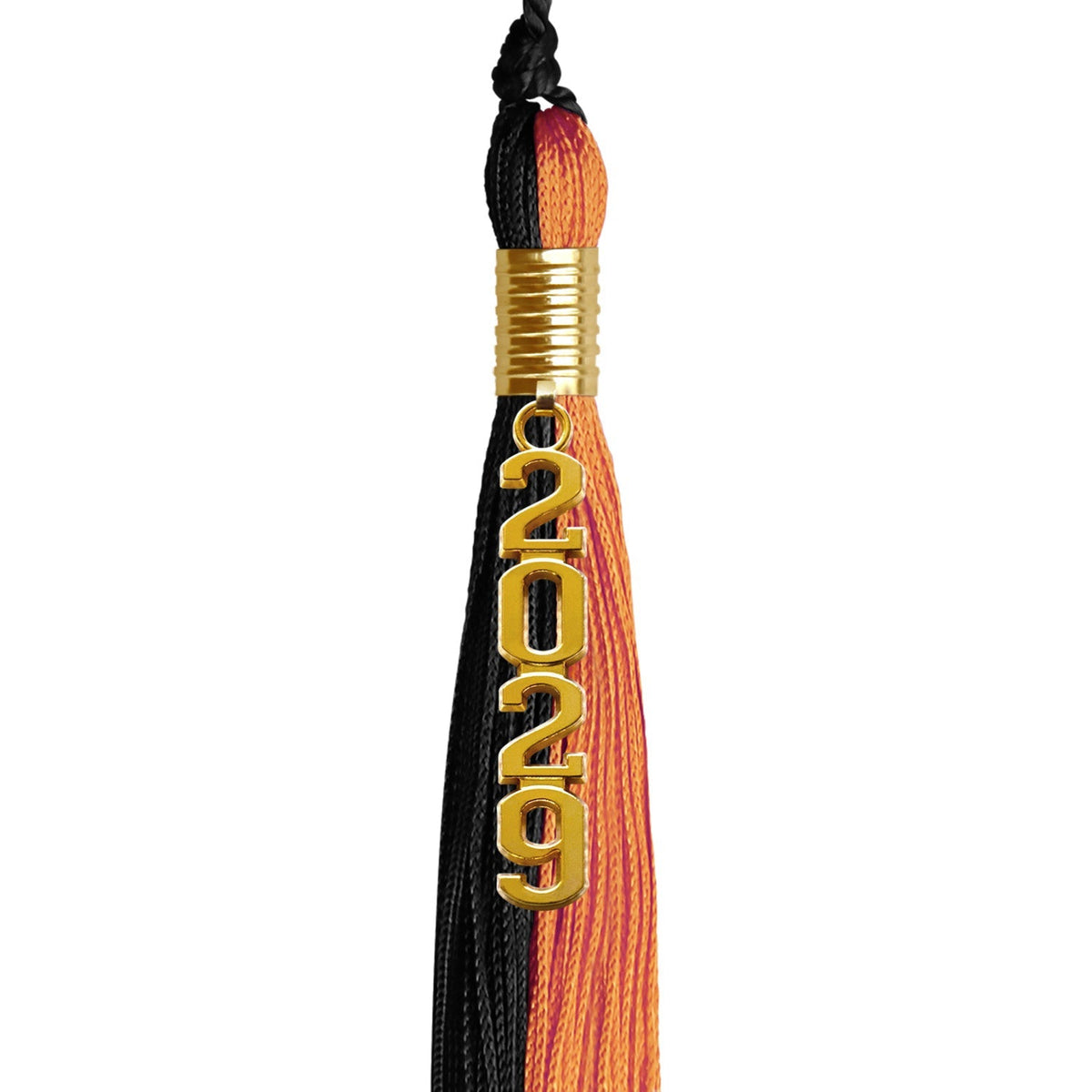 Black/Orange Graduation Tassel with Gold Stacked Date Drop - Endea Graduation