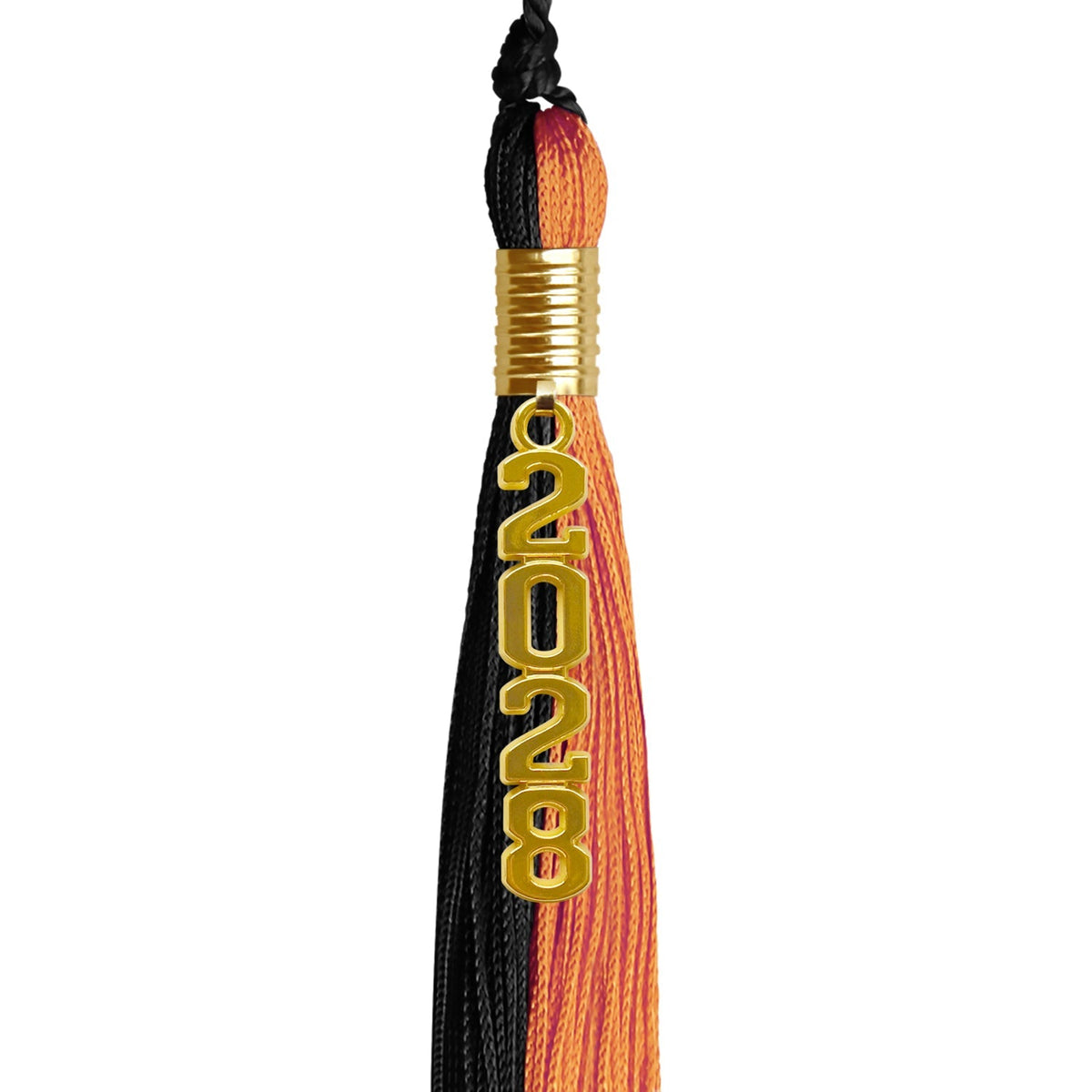 Black/Orange Graduation Tassel with Gold Stacked Date Drop - Endea Graduation