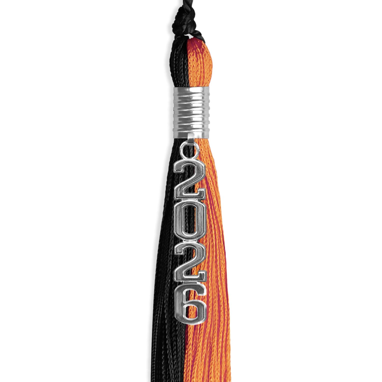Black/Orange Graduation Tassel with Silver Stacked Date Drop - Endea Graduation