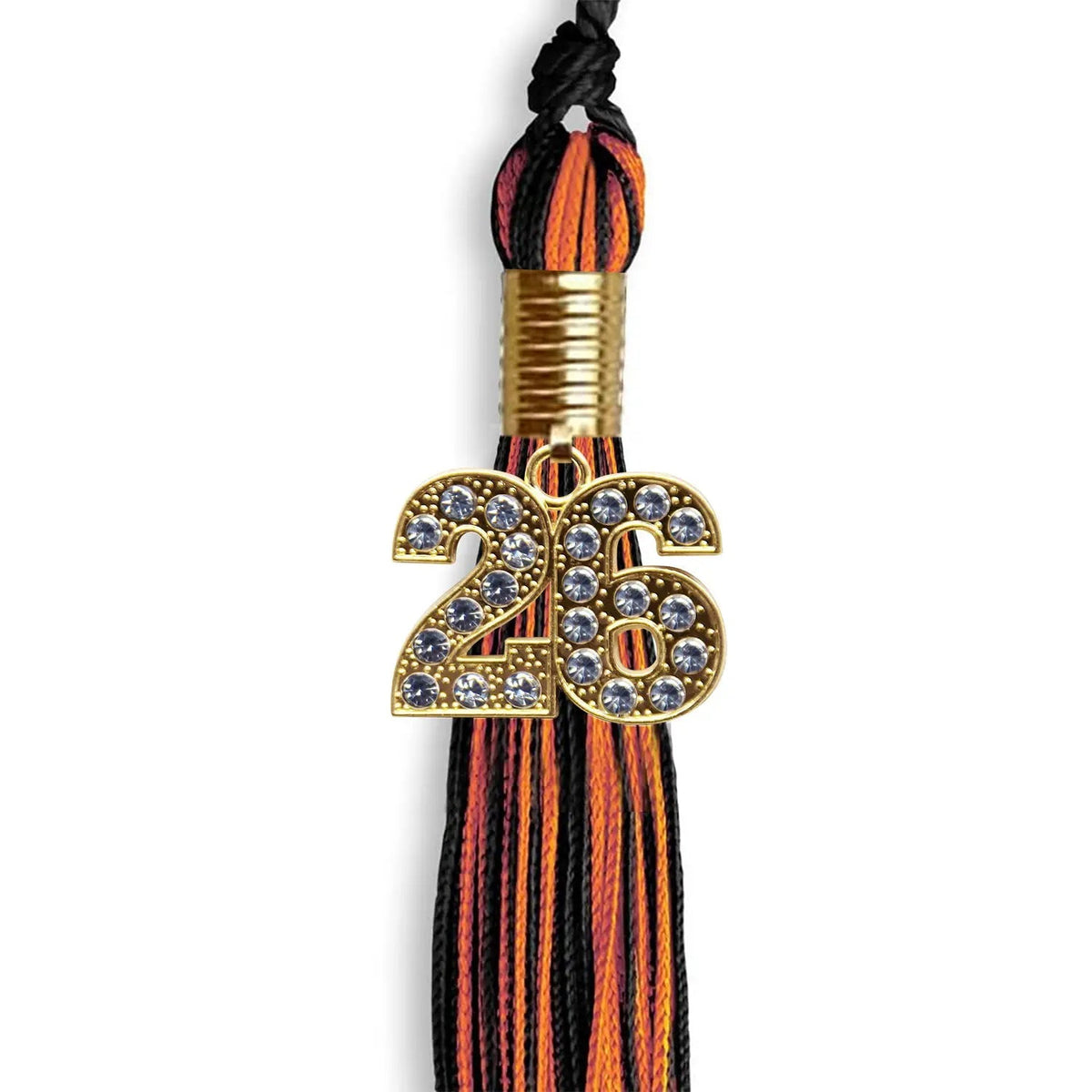 Black/Orange Mixed Color Graduation Tassel with Gold Bling Charm - Endea Graduation