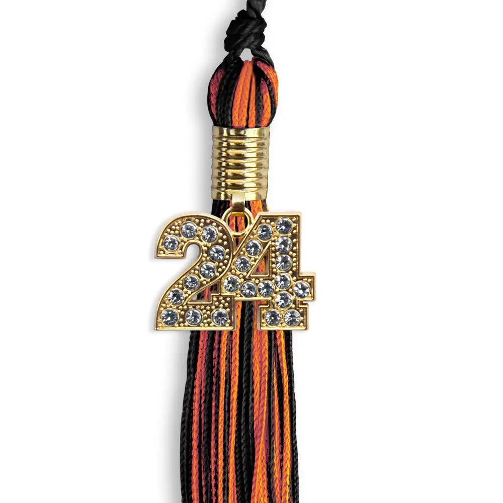 Black/Orange Mixed Color Graduation Tassel with Gold Bling Charm - Endea Graduation