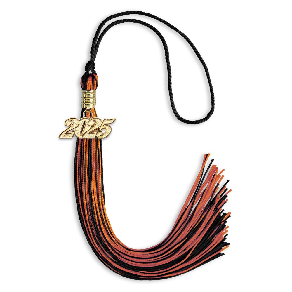 Black/Orange Mixed Color Graduation Tassel with Gold Date Drop - Endea Graduation