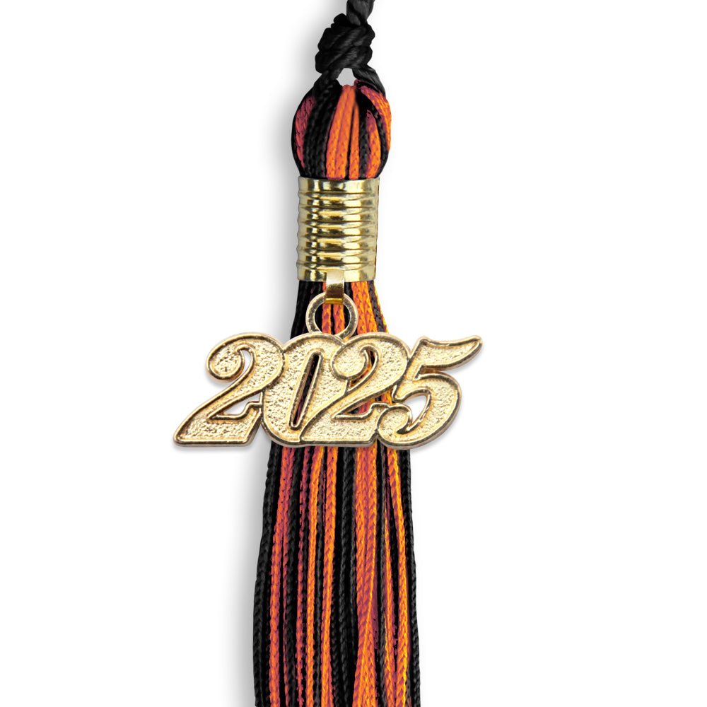 Black/Orange Mixed Color Graduation Tassel with Gold Date Drop - Endea Graduation