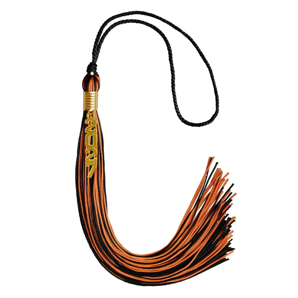 Black/Orange Mixed Color Graduation Tassel with Gold Stacked Date Drop - Endea Graduation