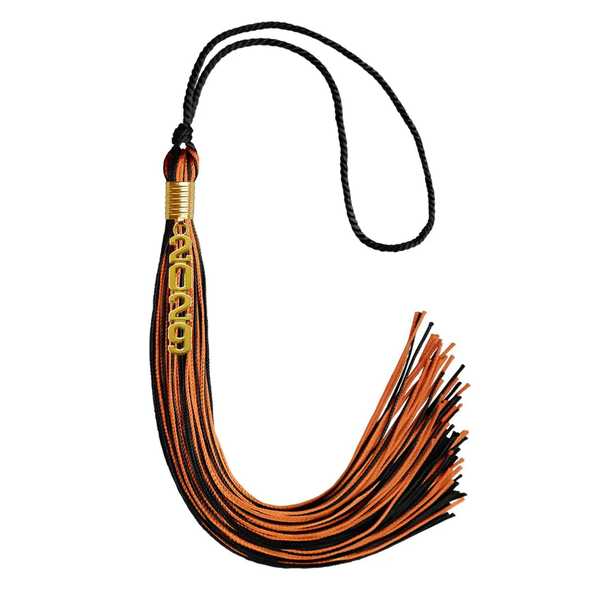 Black/Orange Mixed Color Graduation Tassel with Gold Stacked Date Drop - Endea Graduation