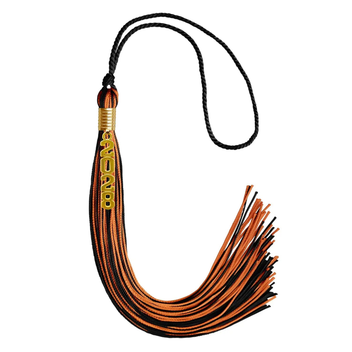 Black/Orange Mixed Color Graduation Tassel with Gold Stacked Date Drop - Endea Graduation