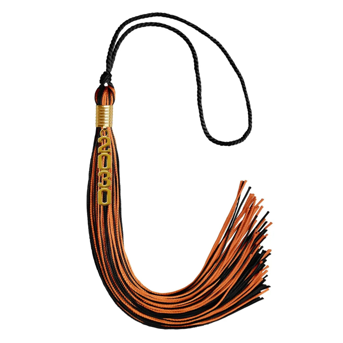 Black/Orange Mixed Color Graduation Tassel with Gold Stacked Date Drop - Endea Graduation