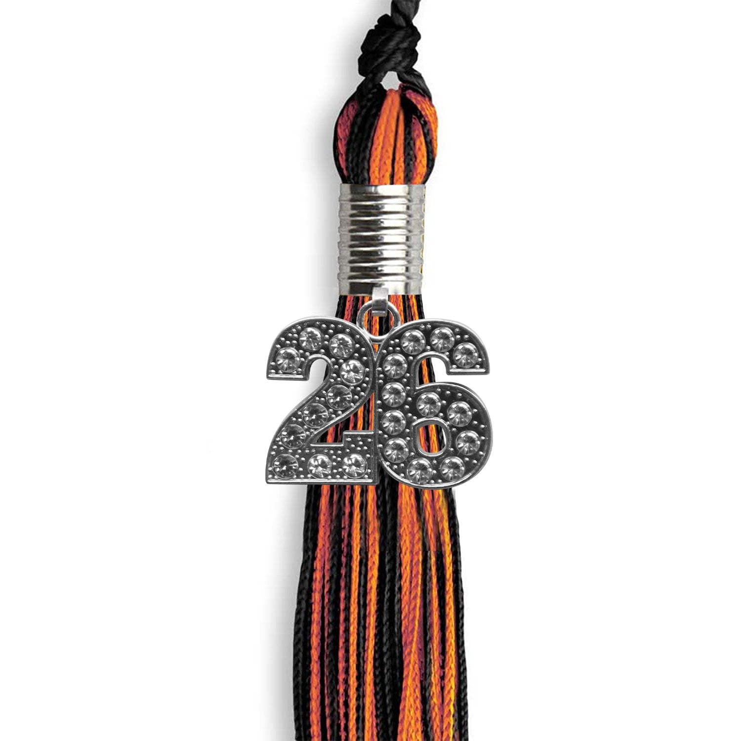 Black/Orange Mixed Color Graduation Tassel with Silver Date Drop - Endea Graduation