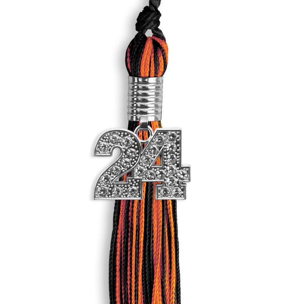 Black/Orange Mixed Color Graduation Tassel with Silver Date Drop - Endea Graduation