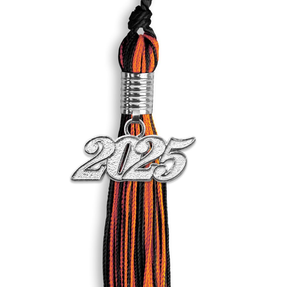 Black/Orange Mixed Color Graduation Tassel with Silver Date Drop - Endea Graduation