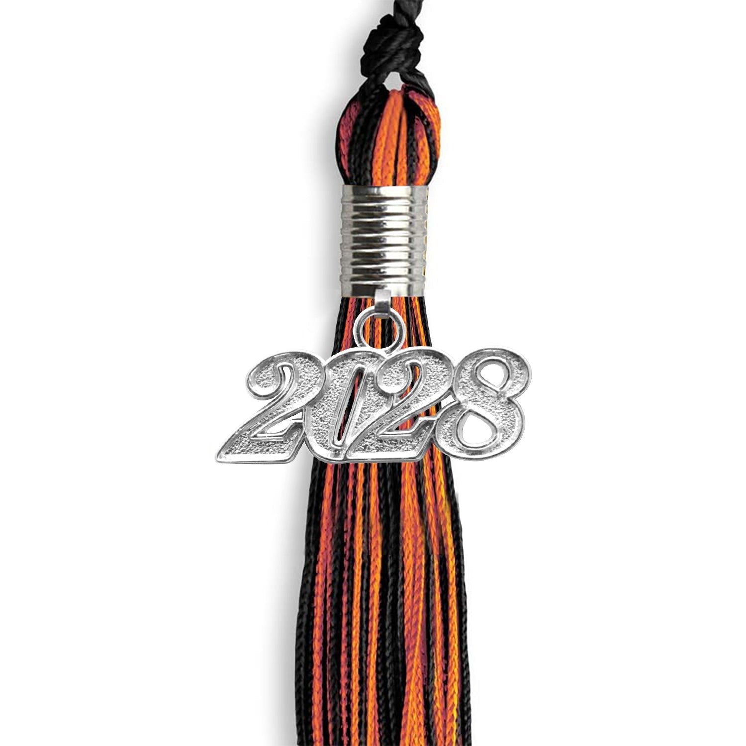 Black/Orange Mixed Color Graduation Tassel with Silver Date Drop - Endea Graduation