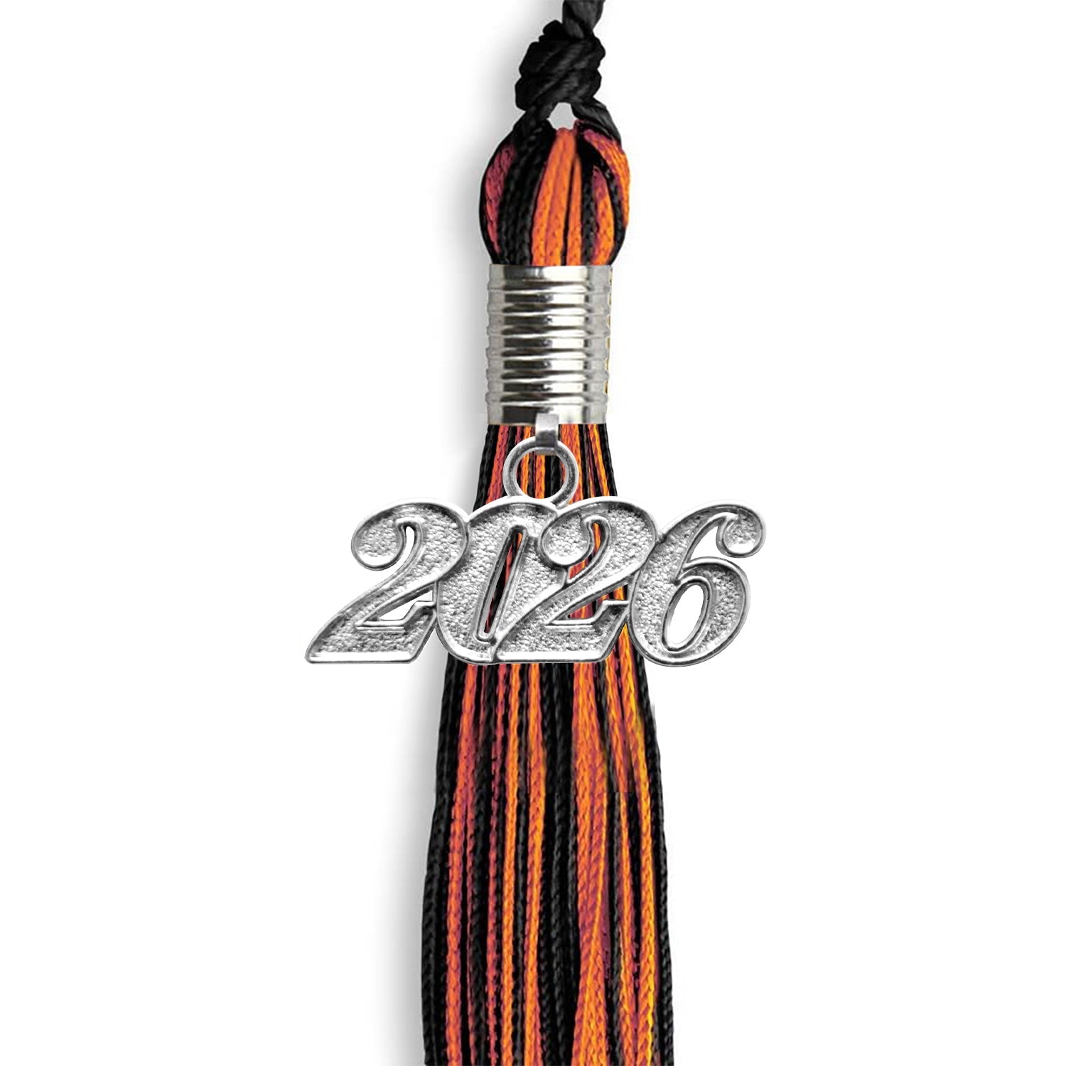 Black/Orange Mixed Color Graduation Tassel with Silver Date Drop - Endea Graduation