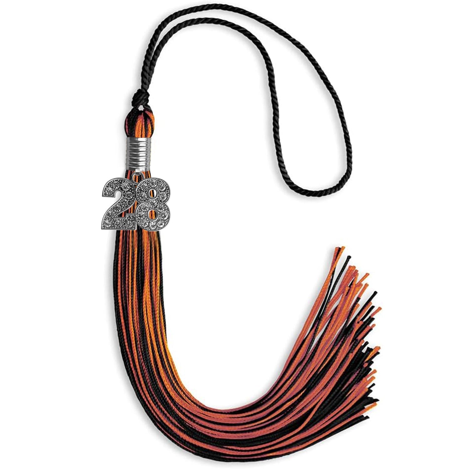 Black/Orange Mixed Color Graduation Tassel with Silver Date Drop - Endea Graduation