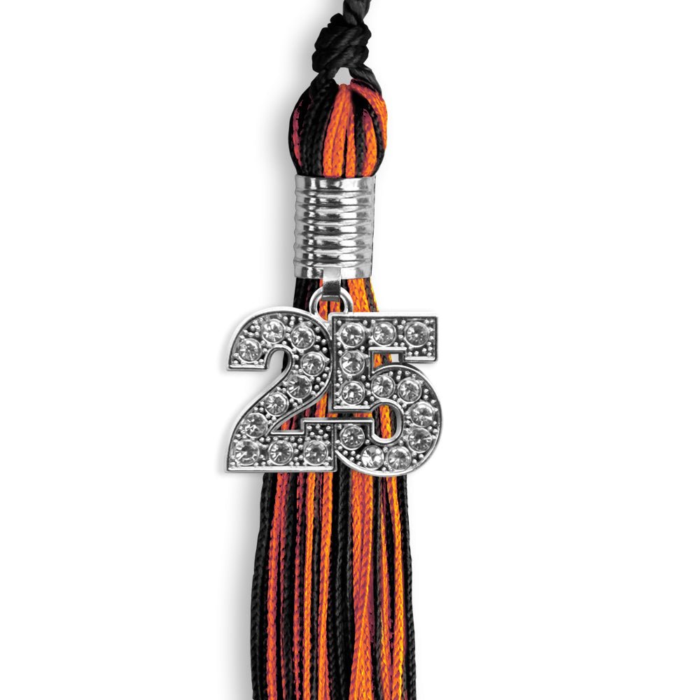 Black/Orange Mixed Color Graduation Tassel with Silver Date Drop - Endea Graduation