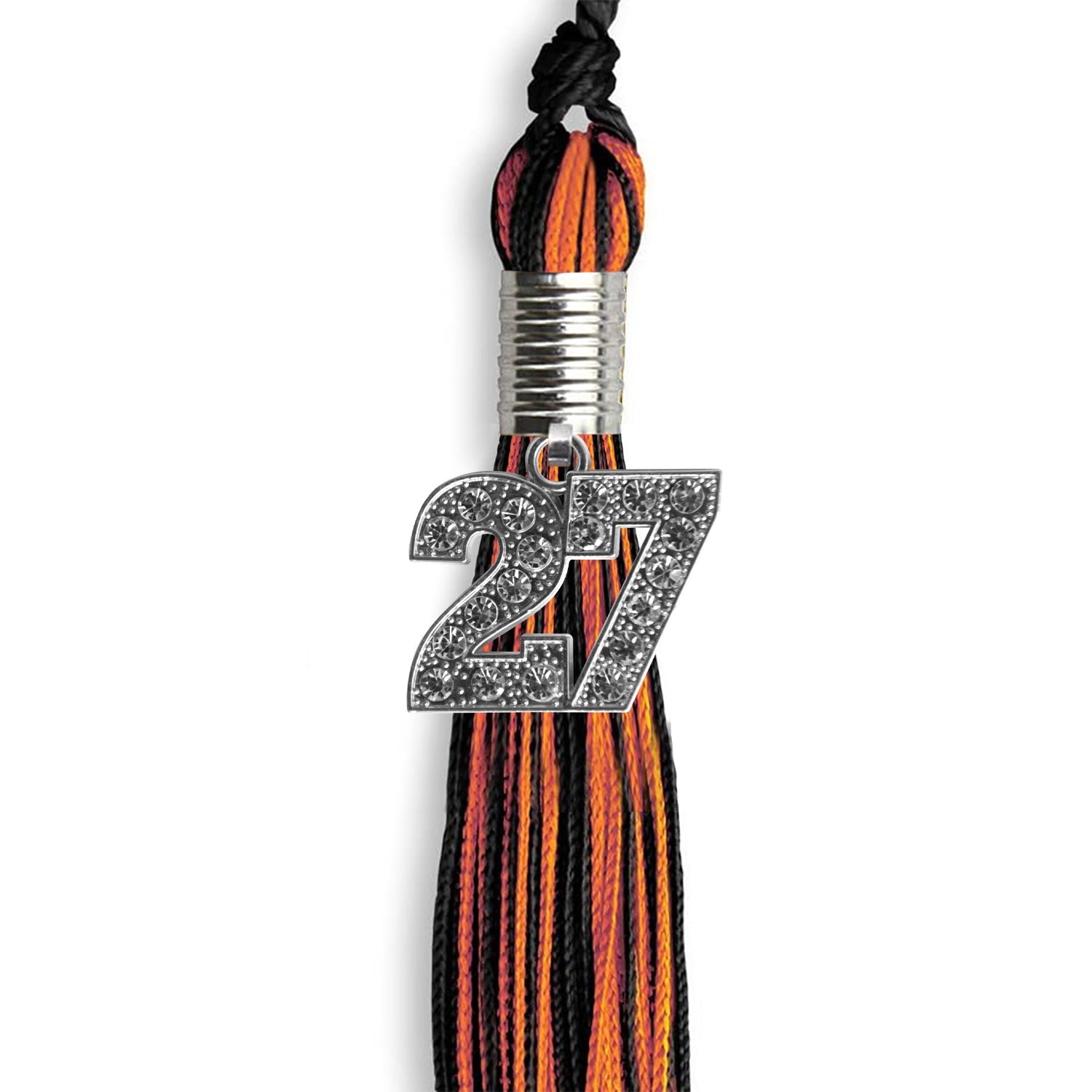 Black/Orange Mixed Color Graduation Tassel with Silver Date Drop - Endea Graduation