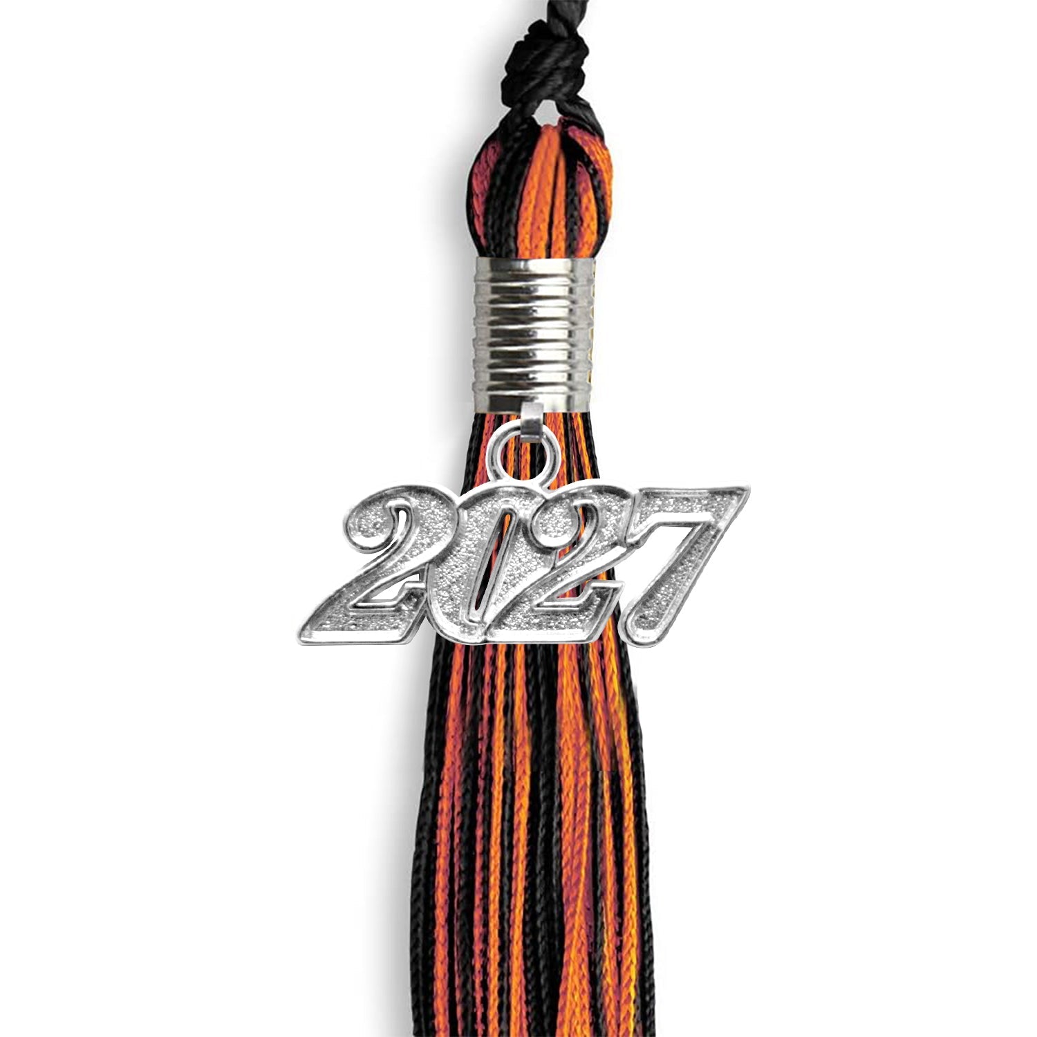 Black/Orange Mixed Color Graduation Tassel with Silver Date Drop - Endea Graduation