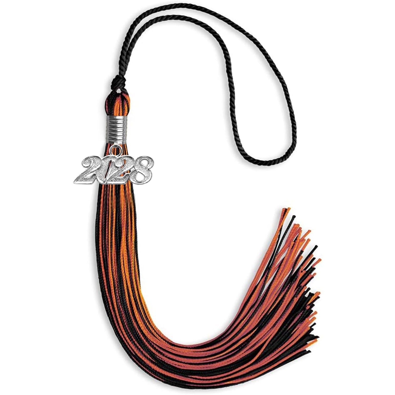 Black/Orange Mixed Color Graduation Tassel with Silver Date Drop - Endea Graduation