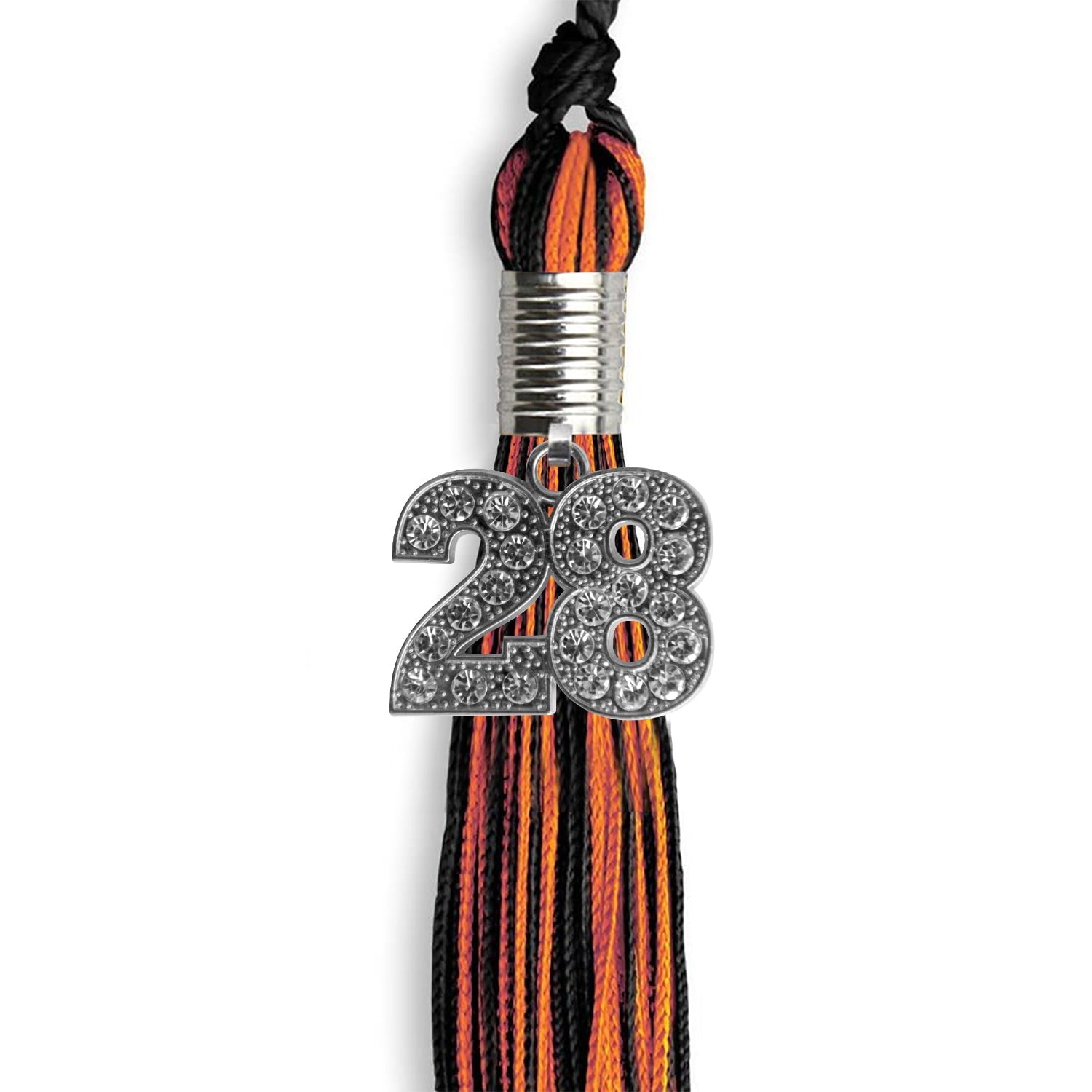 Black/Orange Mixed Color Graduation Tassel with Silver Date Drop - Endea Graduation