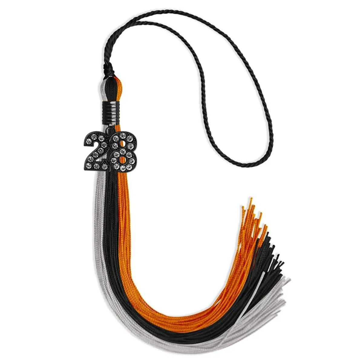 Black/Orange/Grey Graduation Tassel with Black Bling Charm - Endea Graduation