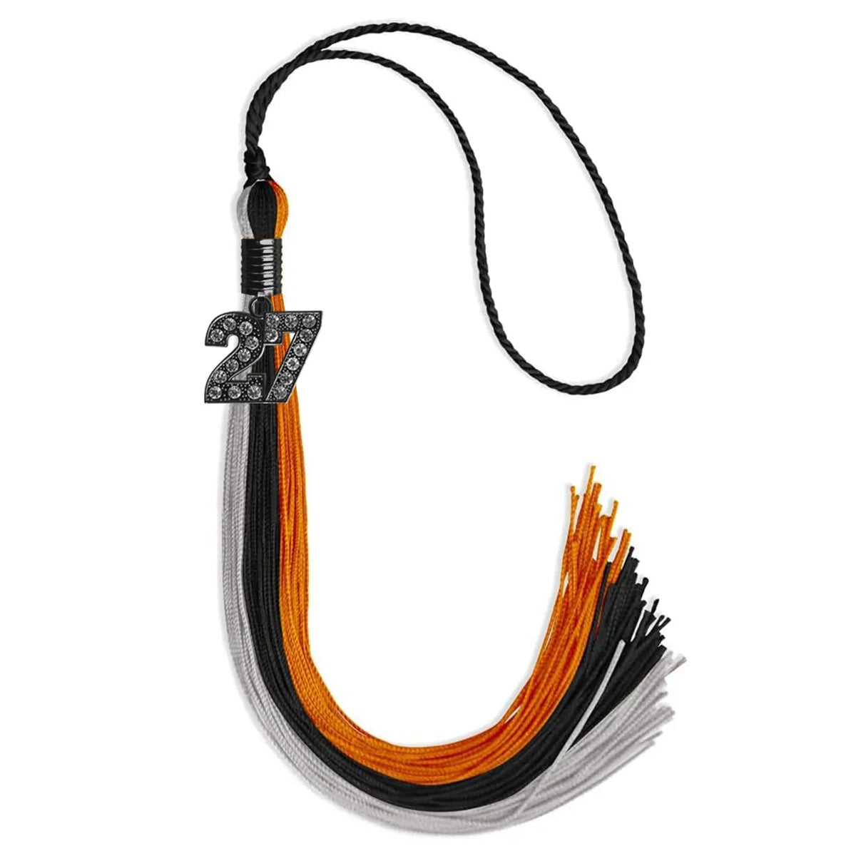 Black/Orange/Grey Graduation Tassel with Black Bling Charm - Endea Graduation