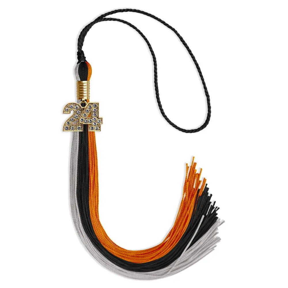 Black/Orange/Grey Graduation Tassel with Gold Bling Charm - Endea Graduation