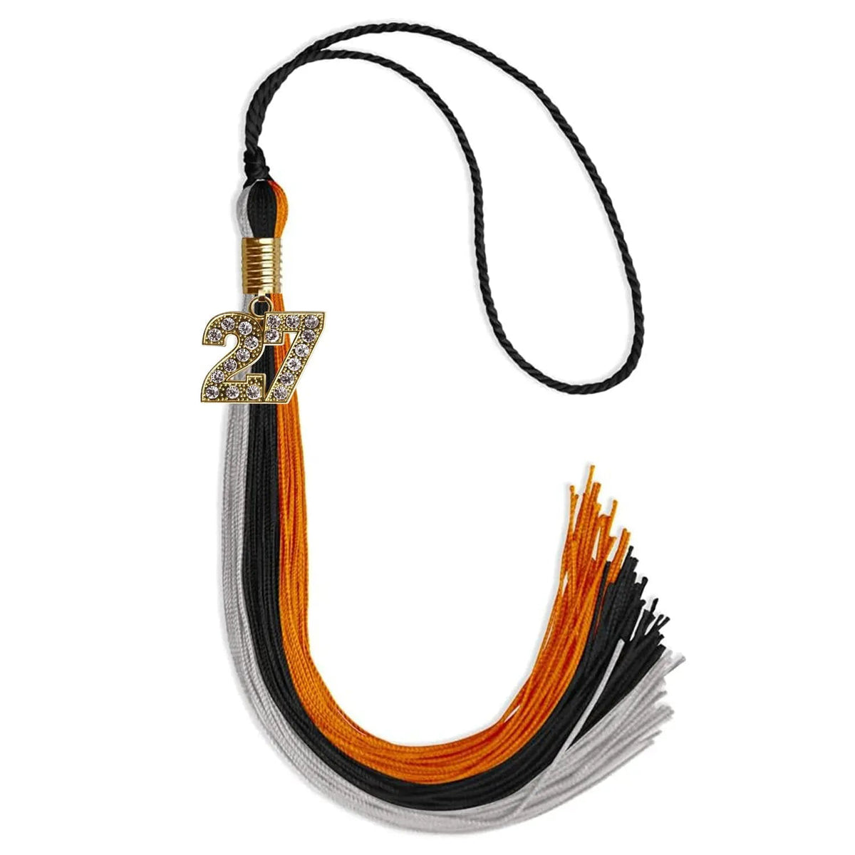 Black/Orange/Grey Graduation Tassel with Gold Bling Charm - Endea Graduation