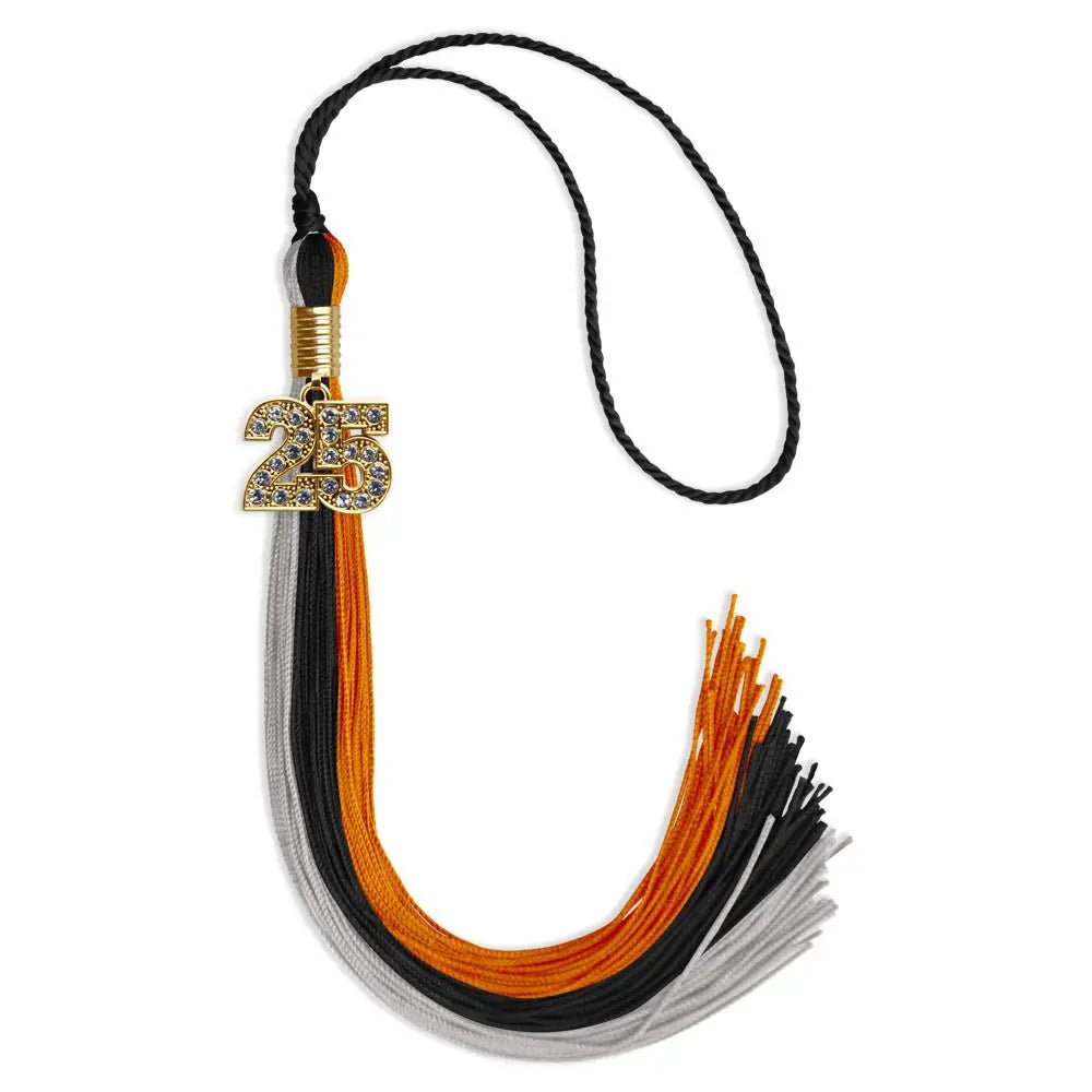Black/Orange/Grey Graduation Tassel with Gold Bling Charm - Endea Graduation