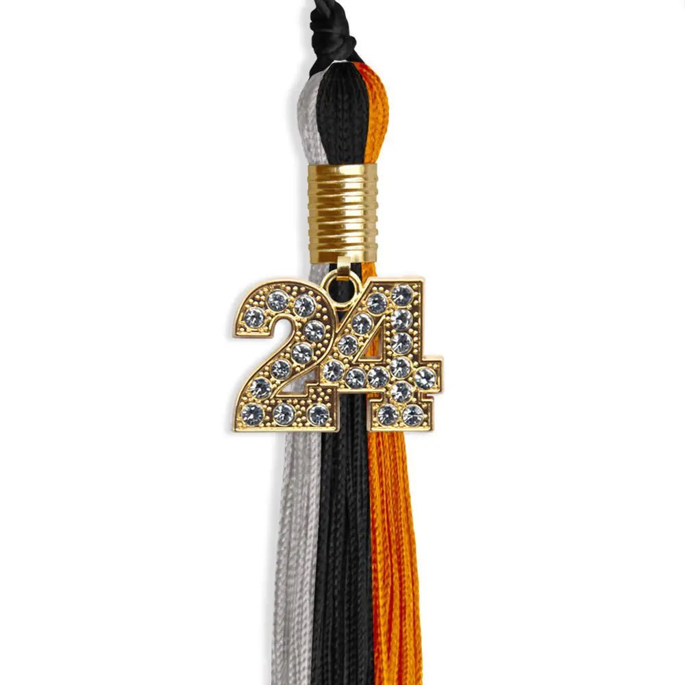 Black/Orange/Grey Graduation Tassel with Gold Bling Charm - Endea Graduation