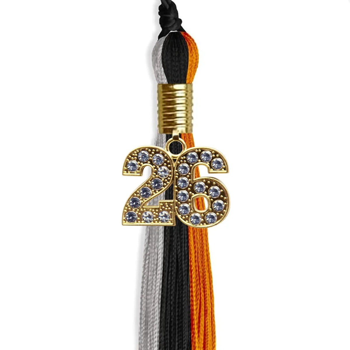 Black/Orange/Grey Graduation Tassel with Gold Bling Charm - Endea Graduation