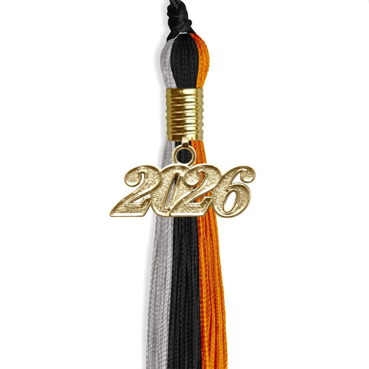 Black/Orange/Grey Graduation Tassel with Gold Date Drop - Endea Graduation
