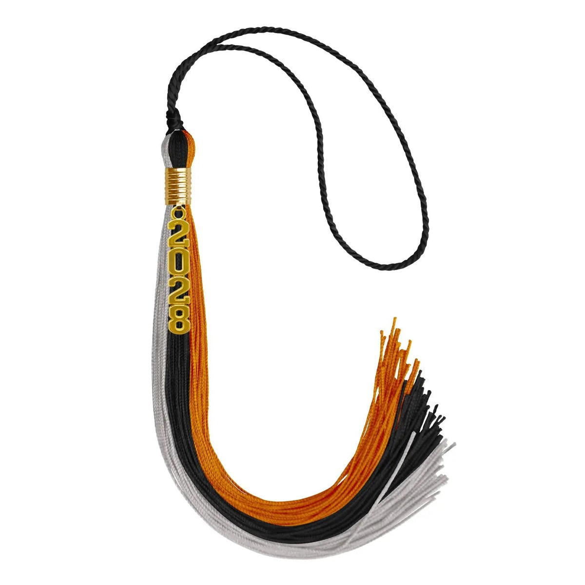 Black/Orange/Grey Graduation Tassel with Gold Stacked Date Drop - Endea Graduation