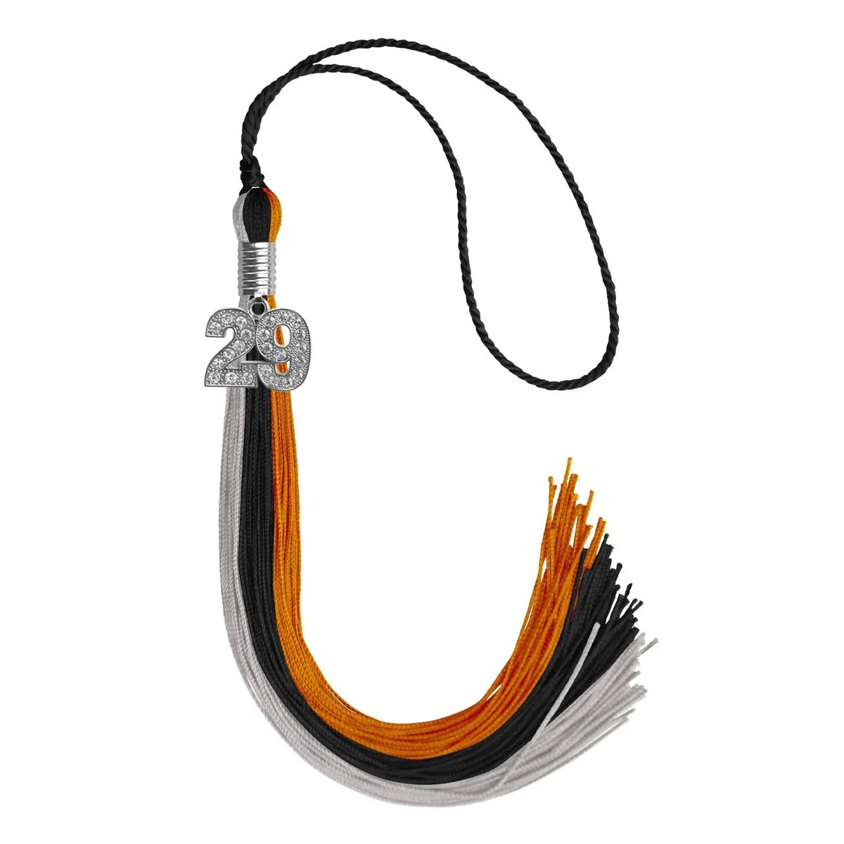 Black/Orange/Grey Graduation Tassel with Silver Bling Charm - Endea Graduation