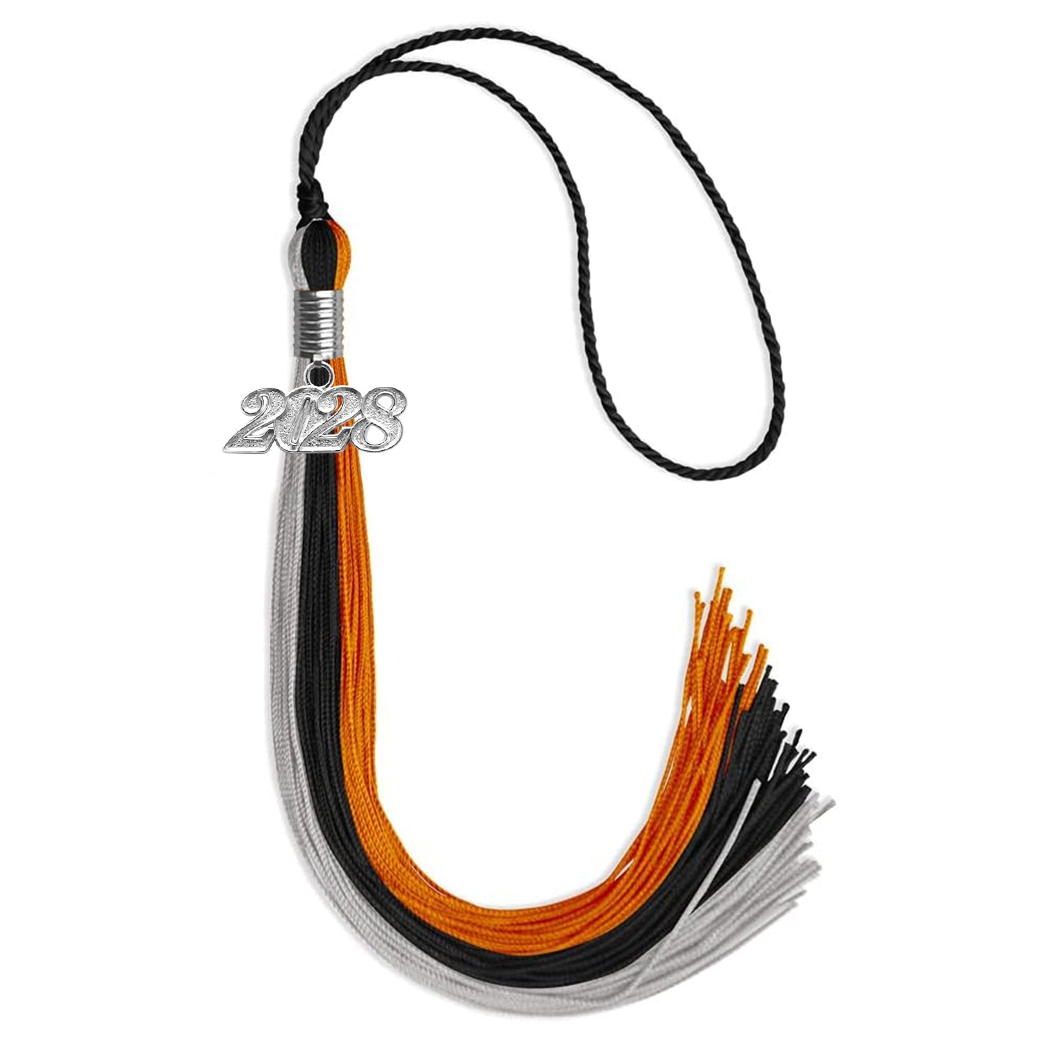 Black/Orange/Grey Graduation Tassel with Silver Date Drop - Endea Graduation