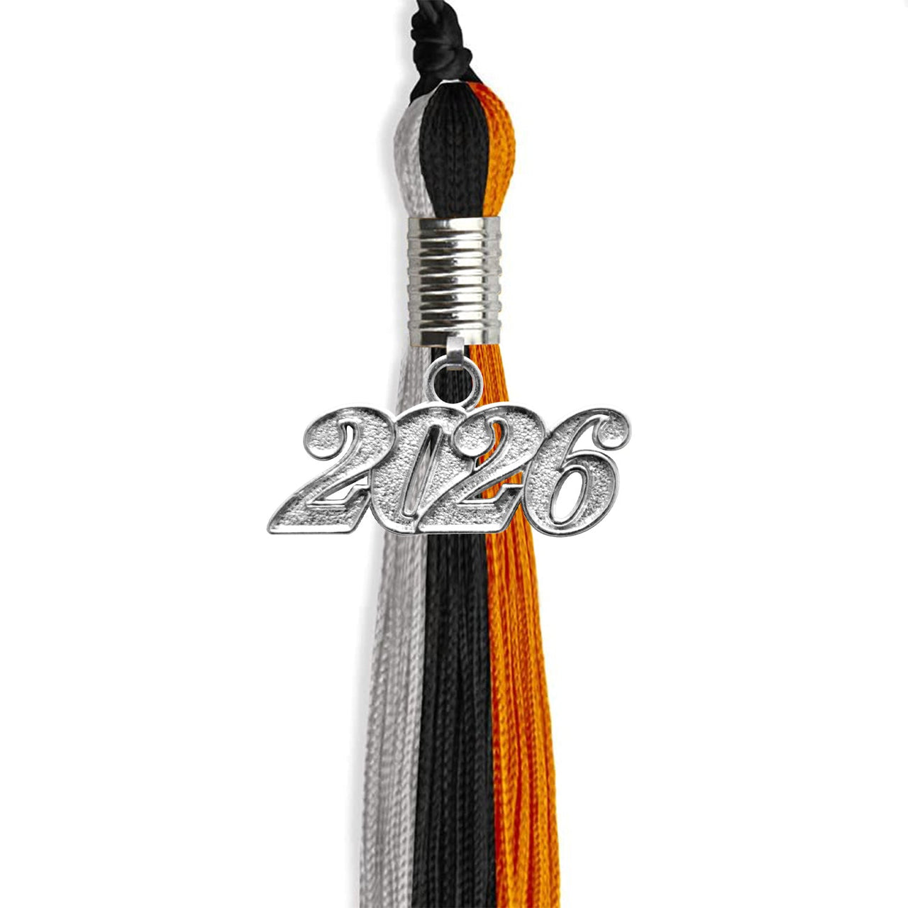 Black/Orange/Grey Graduation Tassel with Silver Date Drop - Endea Graduation