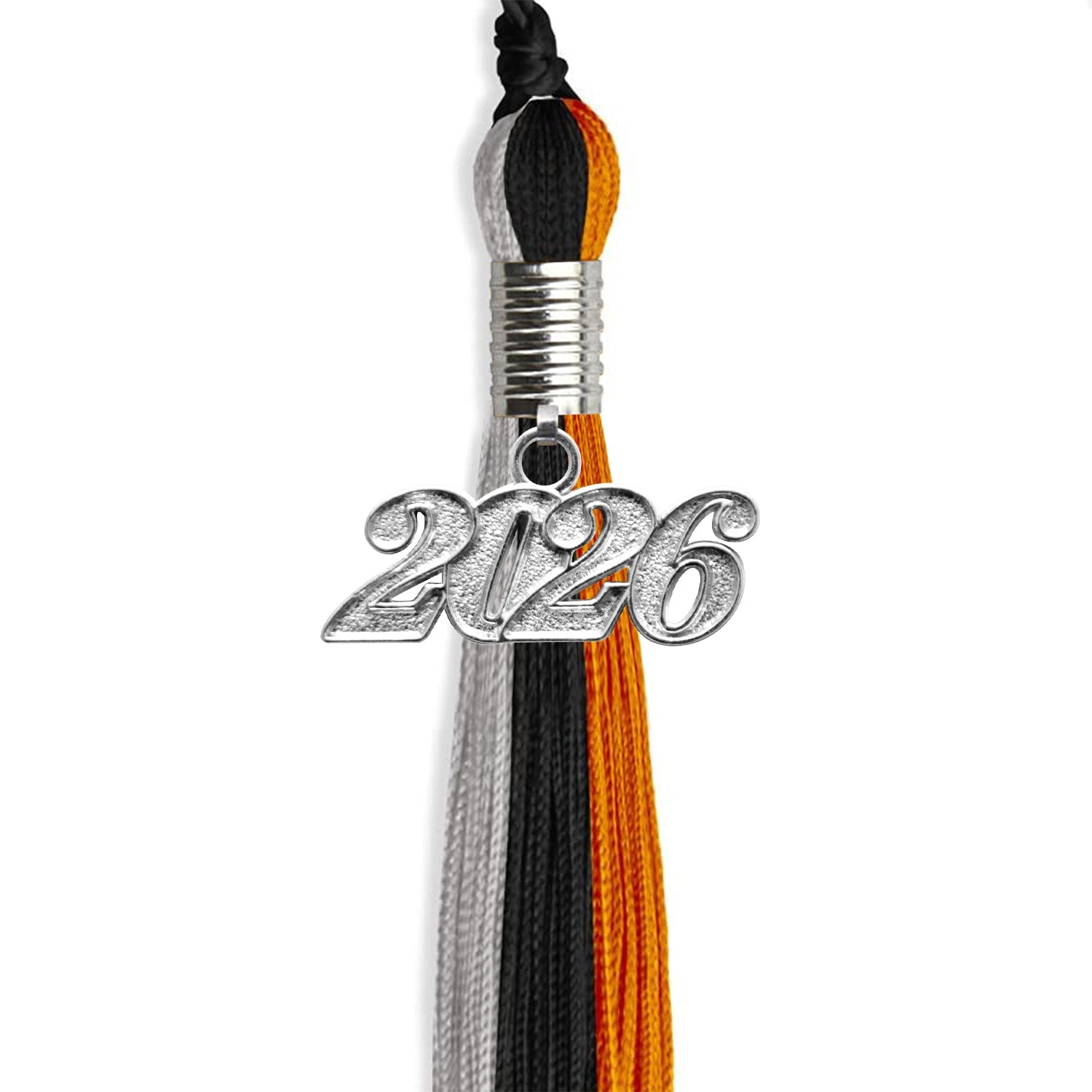 Black/Orange/Grey Graduation Tassel with Silver Date Drop - Endea Graduation