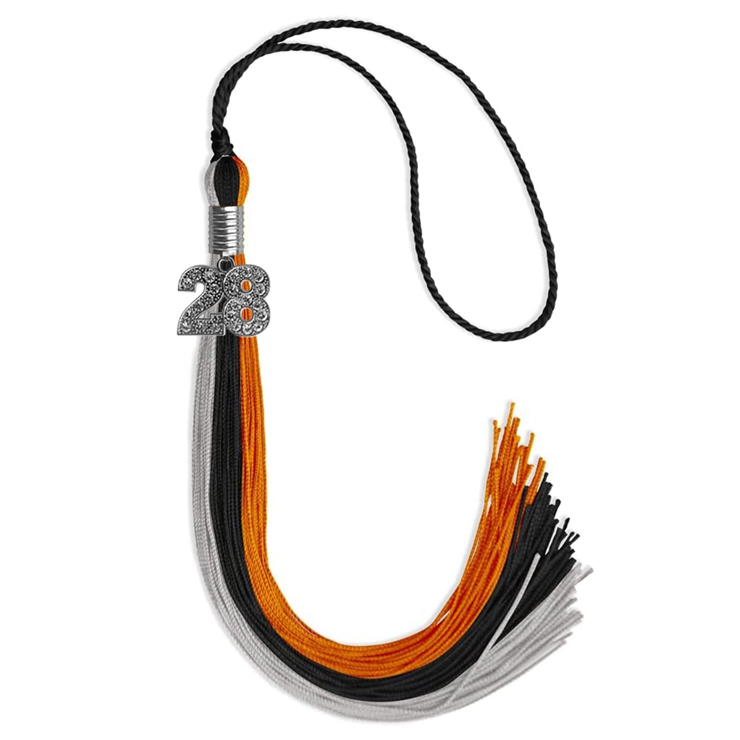 Black/Orange/Grey Graduation Tassel with Silver Date Drop - Endea Graduation