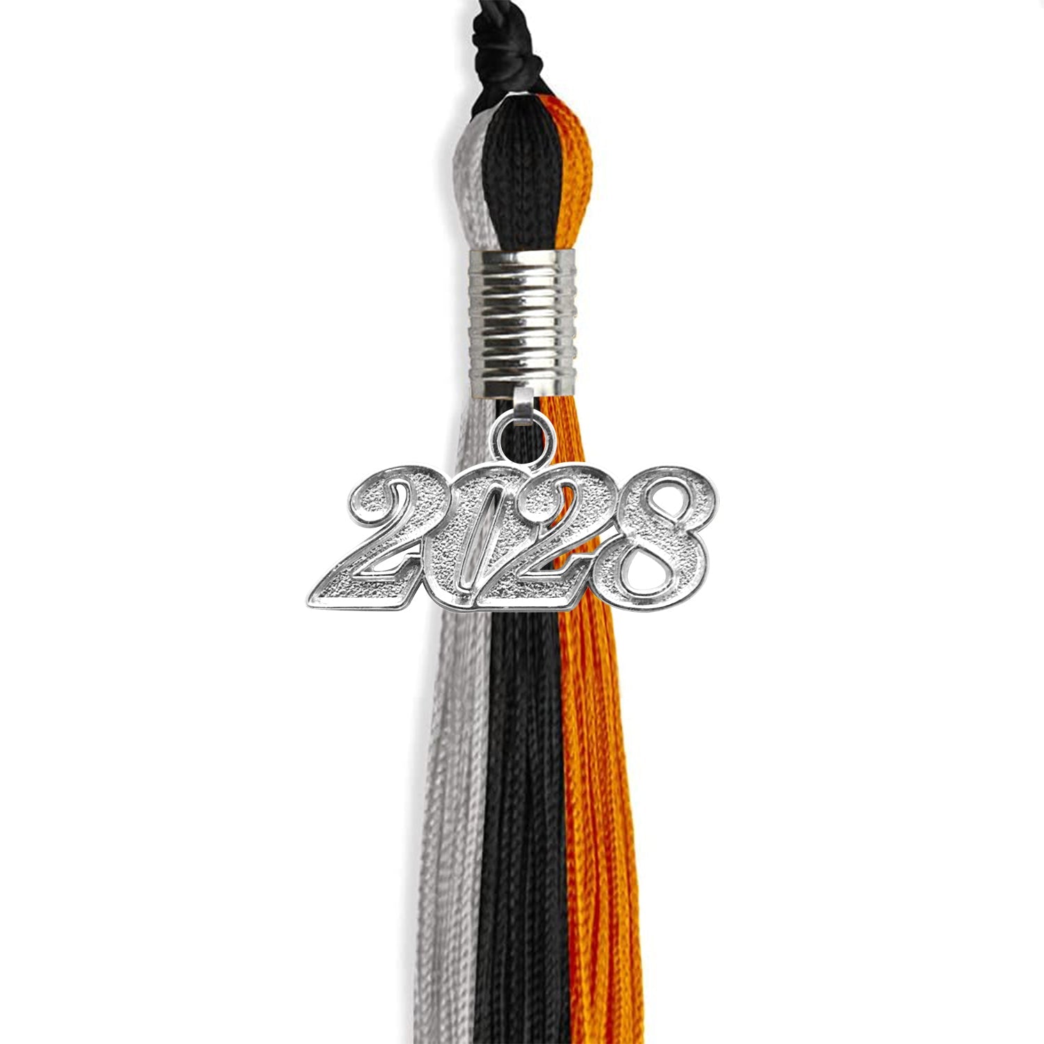 Black/Orange/Grey Graduation Tassel with Silver Date Drop - Endea Graduation