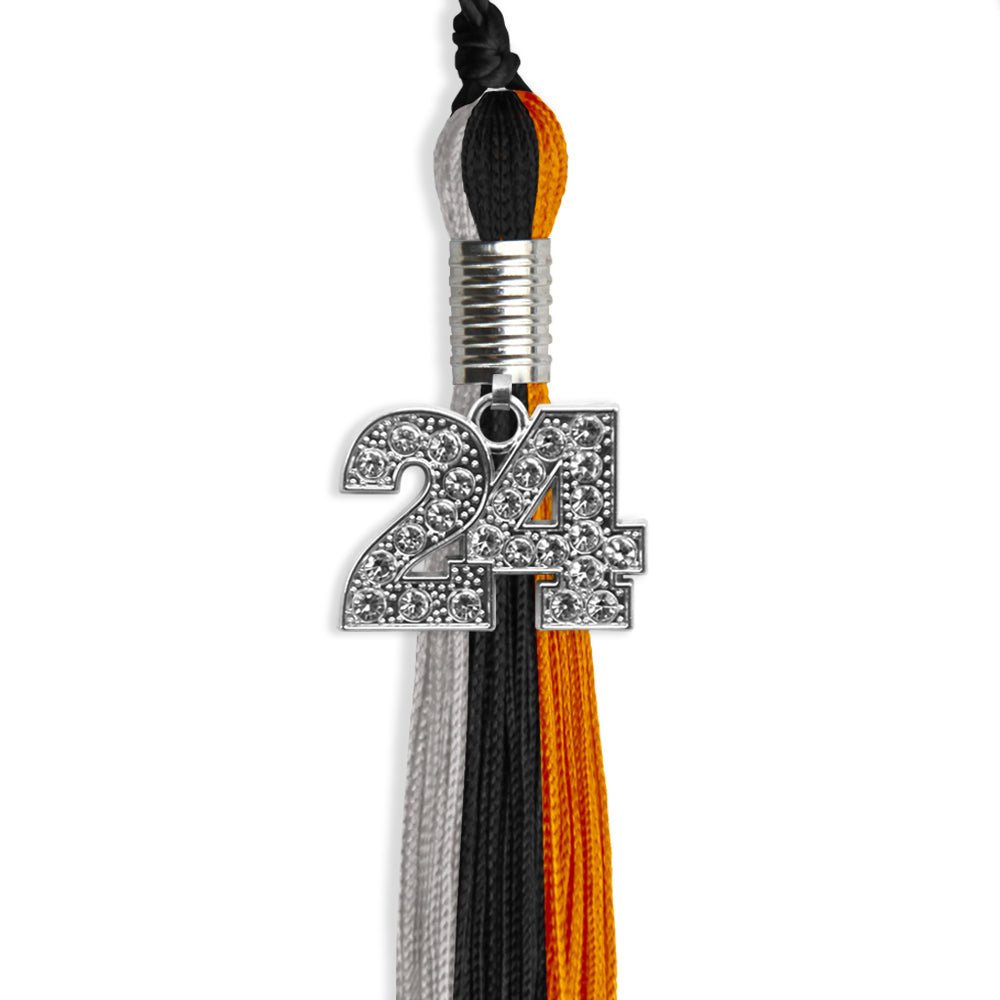 Black/Orange/Grey Graduation Tassel with Silver Date Drop - Endea Graduation