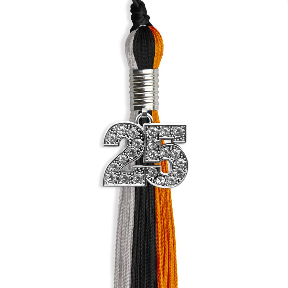 Black/Orange/Grey Graduation Tassel with Silver Date Drop - Endea Graduation