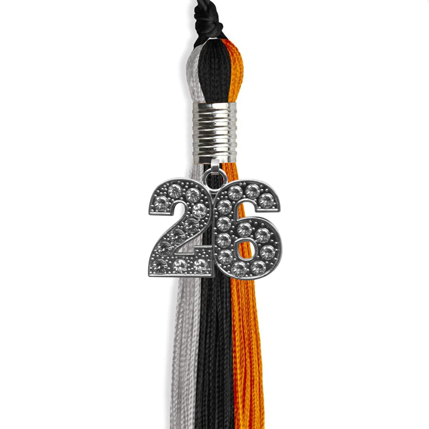 Black/Orange/Grey Graduation Tassel with Silver Date Drop - Endea Graduation