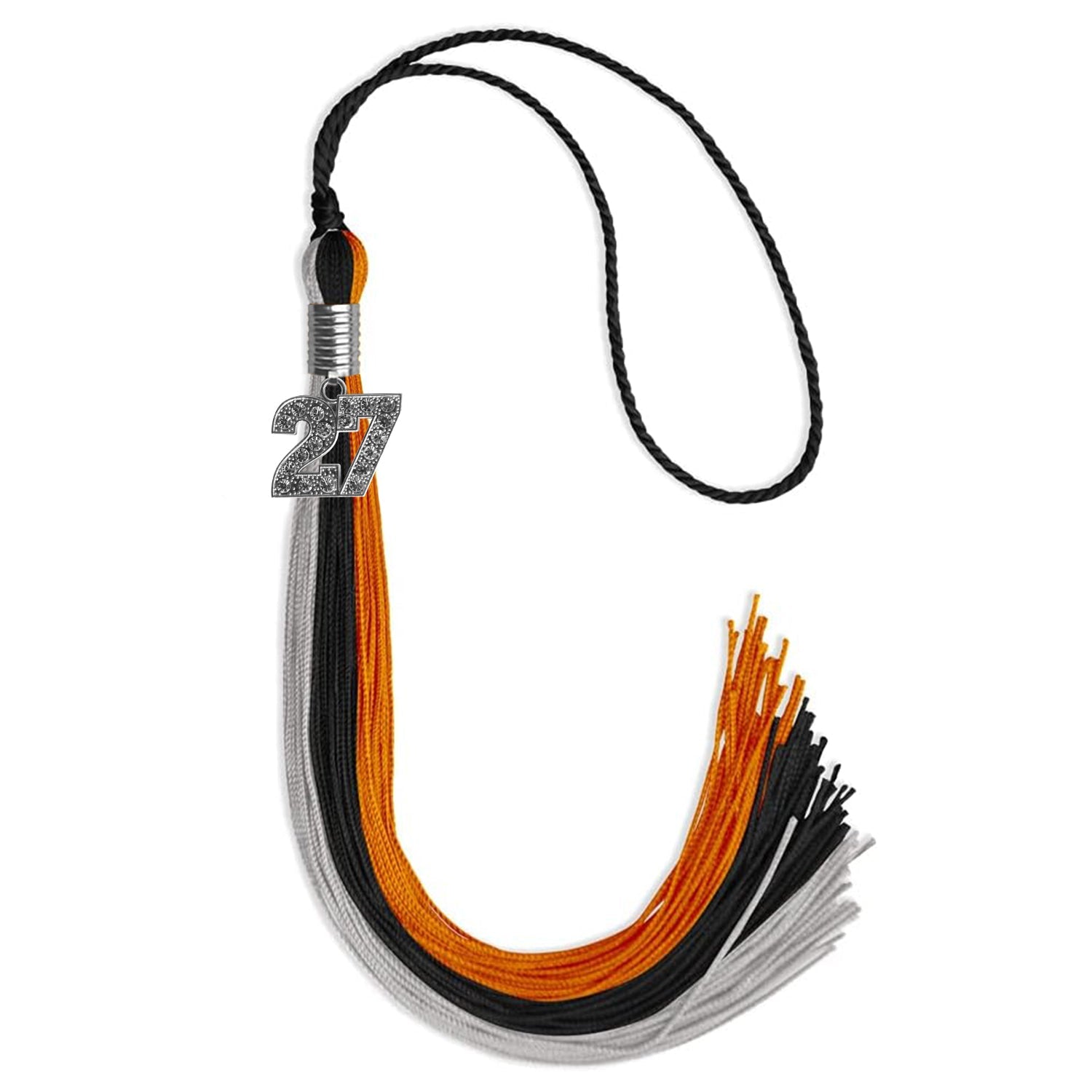 Black/Orange/Grey Graduation Tassel with Silver Date Drop - Endea Graduation