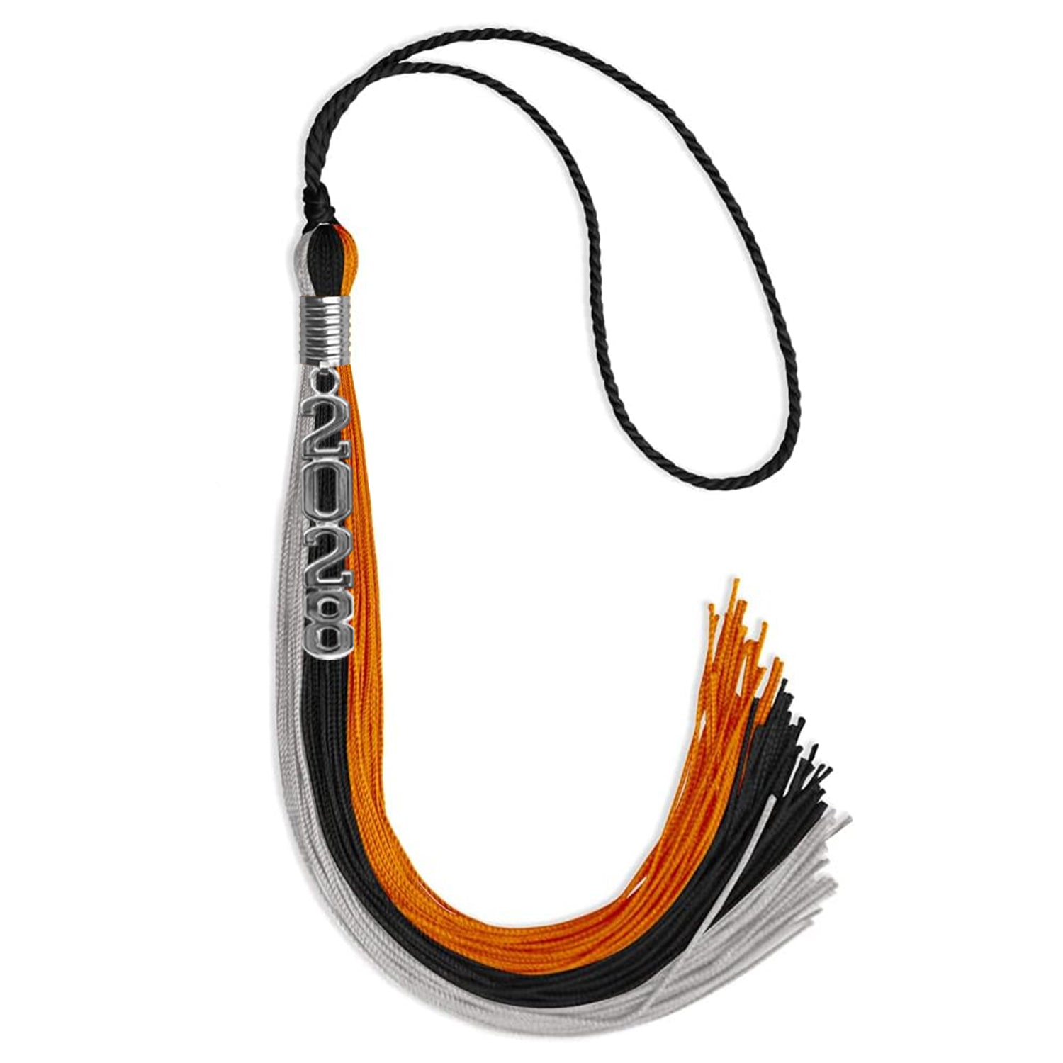 Black/Orange/Grey Graduation Tassel with Silver Stacked Date Drop - Endea Graduation