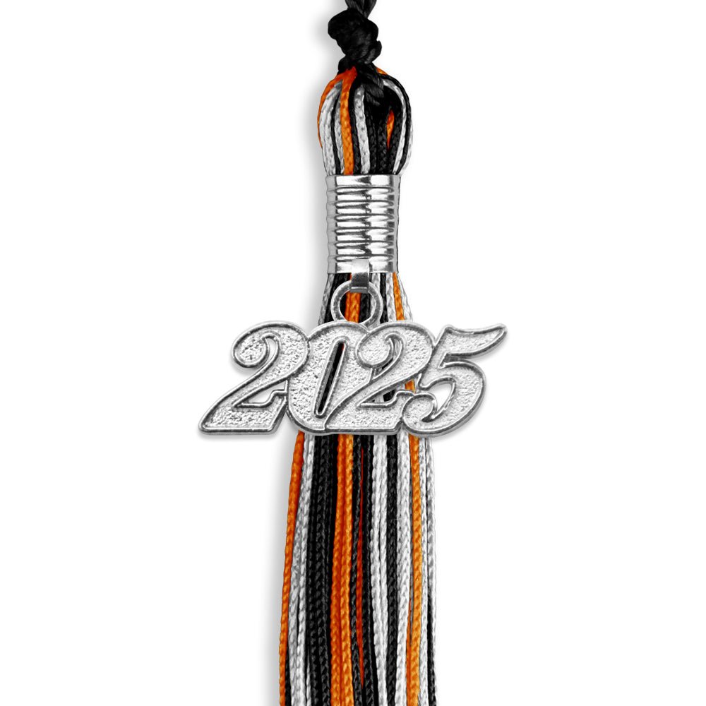 Black/Orange/Silver Mixed Color Graduation Tassel with Silver Date Drop - Endea Graduation